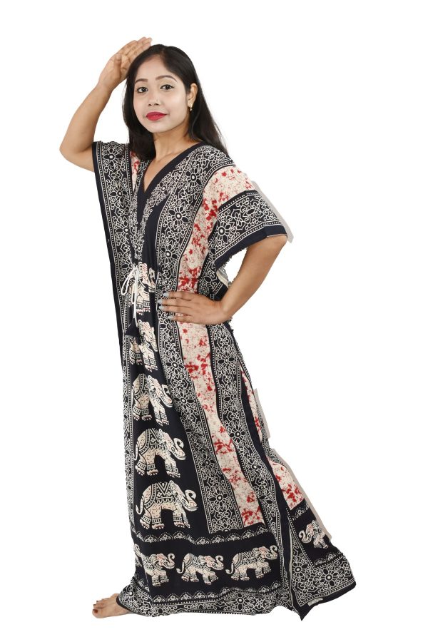 BDROX Pure Cotton Indonesian Elephant Printed Kaftan Night Dress - Image 2