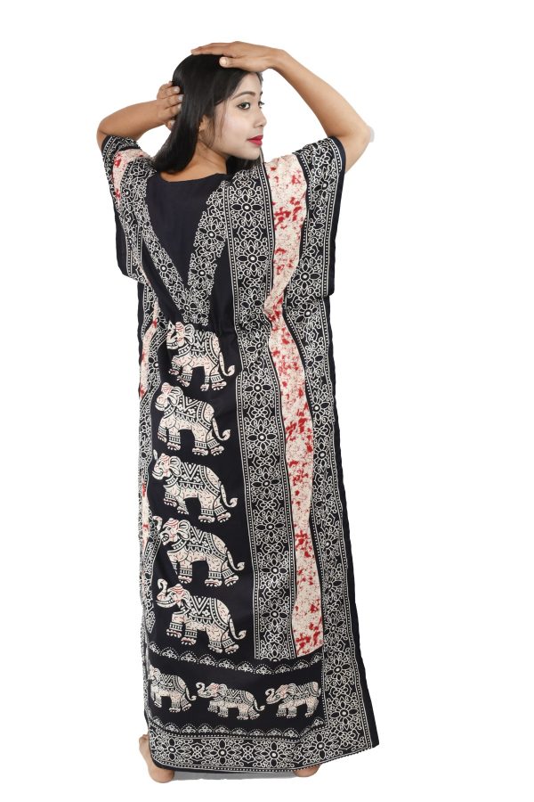 BDROX Pure Cotton Indonesian Elephant Printed Kaftan Night Dress - Image 4