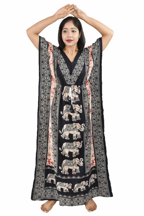 BDROX Pure Cotton Indonesian Elephant Printed Kaftan Night Dress